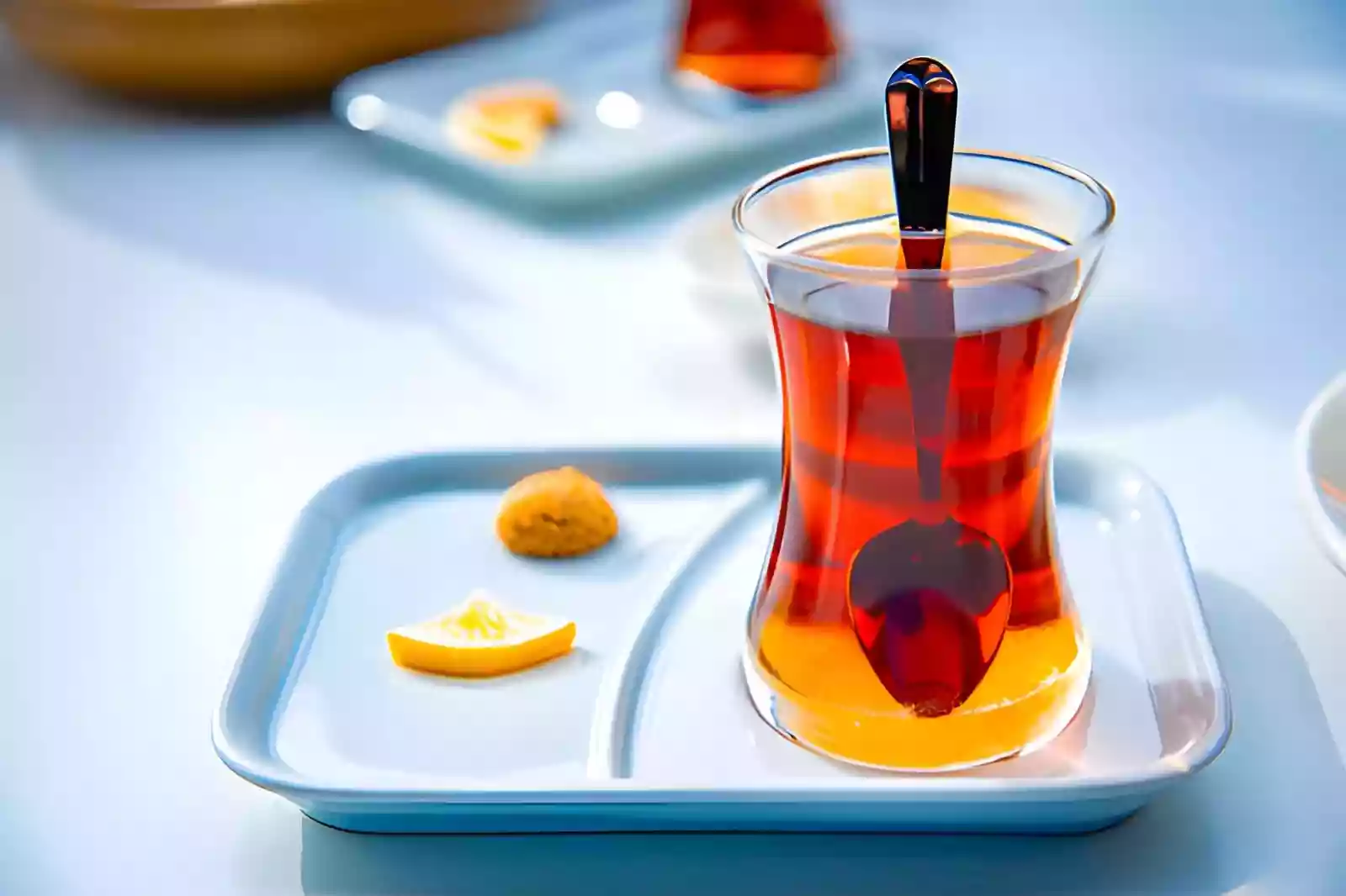 Traditional Turkish tea served in a glass in Antalya